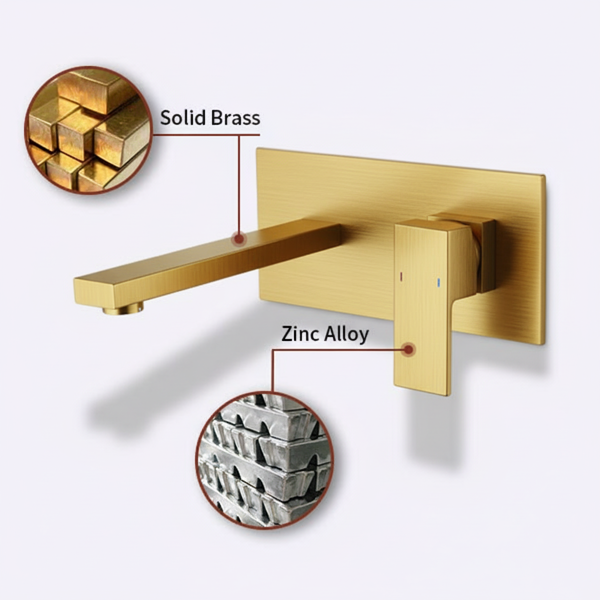 浴室水槽或浴缸的壁挂式水龙头，单柄2孔黄铜粗糙阀门，拉丝金【周末不发货，TK/TEMU订单仅支持自提】-4