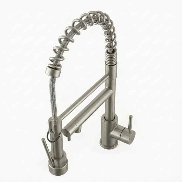 带下拉式喷雾器的厨房水龙头，单把手2功能不锈钢弹簧颈，单孔安装，适用于住宅、商业、房车、酒吧等，刷镍【周末不发货，TK/TEMU订单仅支持自提】-4