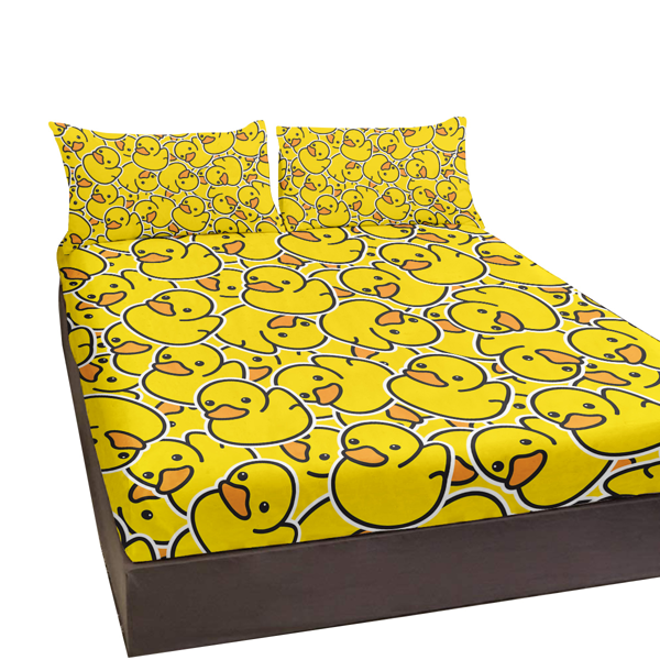 直销KT组合（床笠+枕套三件套侧边印花）连续小黄鸭 美国加大号（temu仅可自提）-5
