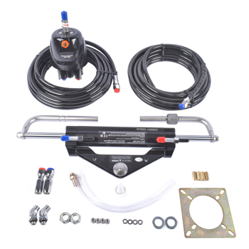 液压方向舵机套件 Hydraulic Outboard Steering System Kit 150HP Marine Outboard Steering 2x24ft Hose for Single-Engine Boats