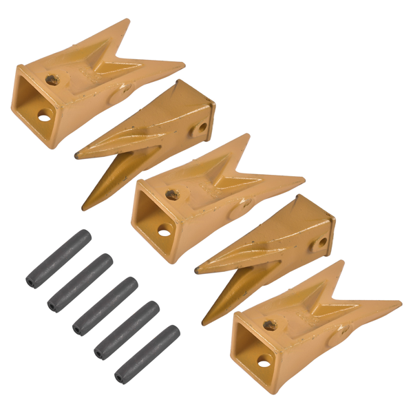 斗齿 Set of 5 X156WTL Twin Tiger Rock Bucket Teeth with P156 Roll Pins Alloy Steel for Skid Steer, Mini Excavators-7
