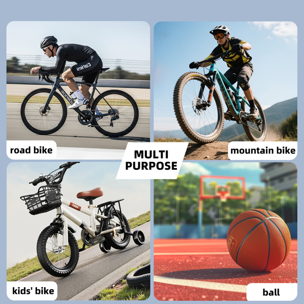 口袋空气泵 迷你自行车泵 电动130PSI 配有Presta和Schrader气嘴 自动停止 快速充气 Type-C可充电电池 适用于所有自行车和球类 体育必备无线胎压机-5