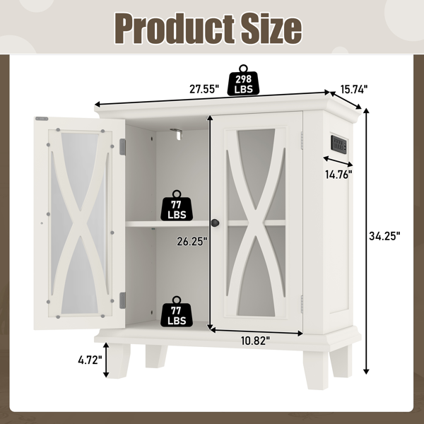 20加仑鱼缸架，带电源插座（4个交流电插座，2个USB接口），农舍风格装饰水族箱架家具，带可调节层板，10-20加仑爬行动物/龟缸架，带储物柜，米色-2