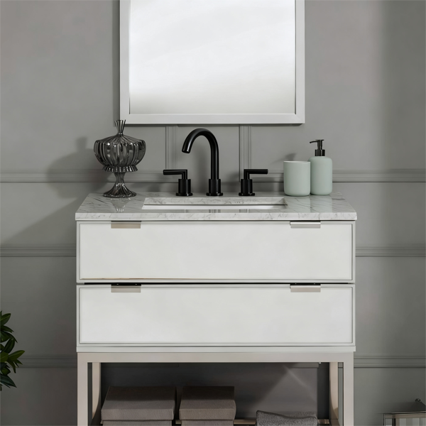 浴室水龙头2柄哑光黑色浴室水槽水龙头宽3孔360°旋转喷嘴现代水槽盆水龙头8英寸[周末无法发货，TK/TEMU仅支持自提]-3