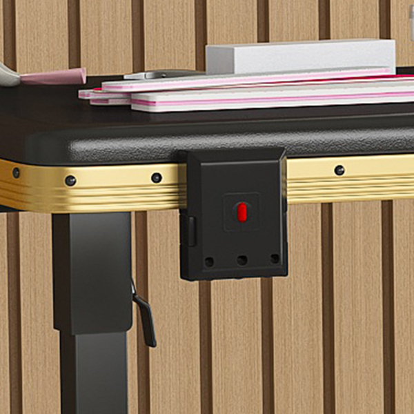 便携式美甲桌，带 LED 镜子、蓝牙、可上锁抽屉、伸缩杆 - 沙龙折叠美甲台（黑金色）-10