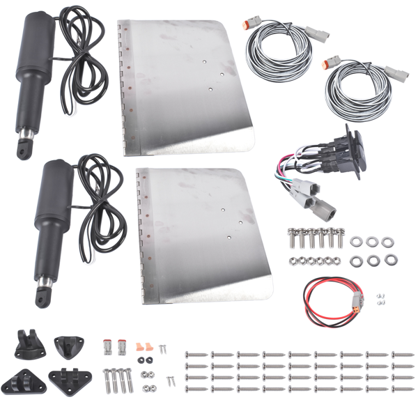 压浪板执行器 9"x12" Standard Trim Tab Kit 12V with Double Rocker Switch Fit for Boat 16-25ft 15101-104-7