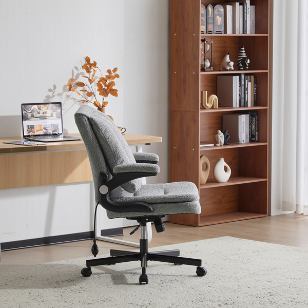 翻转式后背内置动态气囊腰靠十字交叉腿办公椅，宽座办公桌椅带翻转扶手与轮子，现代家用办公室梳妆台浅绿色十字交叉腿椅-2