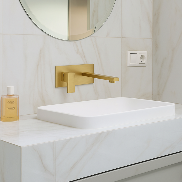 浴室水槽或浴缸的壁挂式水龙头，单柄2孔黄铜粗糙阀门，拉丝金【周末不发货，TK/TEMU订单仅支持自提】-12