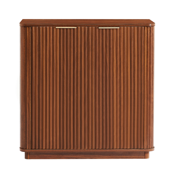 31.5 英寸餐边柜，带储物空间，弧形波浪设计，适用于卧室、客厅、走廊，胡桃木色，31.5 英寸宽 x 15.75 英寸深 x 31.5 英寸高。-4