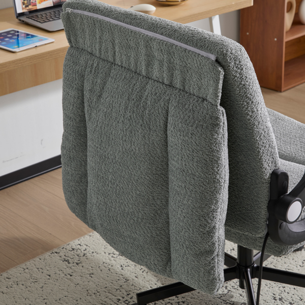 翻转式后背内置动态气囊腰靠十字交叉腿办公椅，宽座办公桌椅带翻转扶手与轮子，现代家用办公室梳妆台浅绿色十字交叉腿椅-17