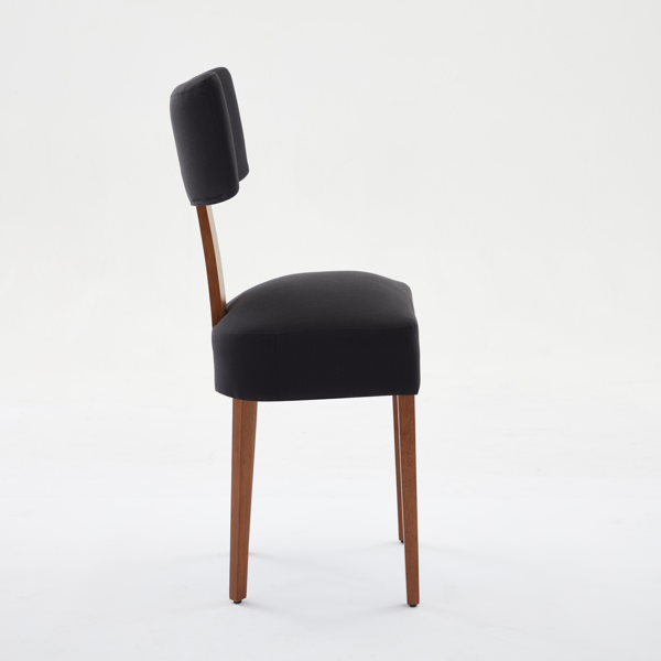 064-两把装亚麻布面料现代无扶手餐椅，弧形靠背，实木椅腿，适用于餐厅和客厅，黑色-7