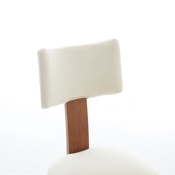 064-两把装亚麻布现代无扶手餐椅，弧形靠背，实木椅腿，适用于餐厅和客厅，米色-11