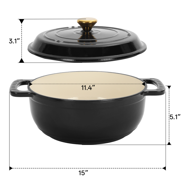 铸铁 7.5QT 烹饪锅具 纯黑色 含两个硅胶手套 珐琅锅-2