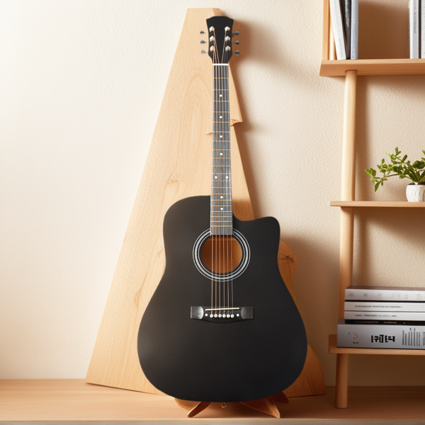 41寸 D桶缺角 椴木 原声 民谣吉他 哑光黑-14