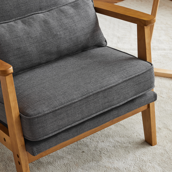 橡木扶手 单人休闲椅 橡木 软包 棉麻 深灰色 室内休闲椅-8