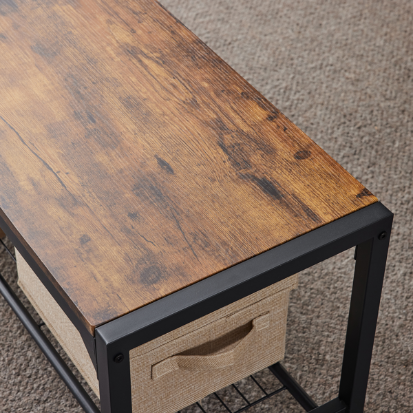 拆装 MDF 黑色铁管 火烧木 餐桌椅套装 1桌1长凳2椅 长方形-23