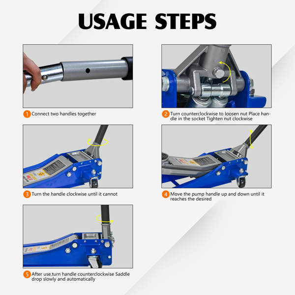 3T重型水平双泵地面千斤顶（无脚踏）,钢制赛车地面千斤顶,双活塞快速提升泵,3吨（6600磅）容量，蓝色&银色-8