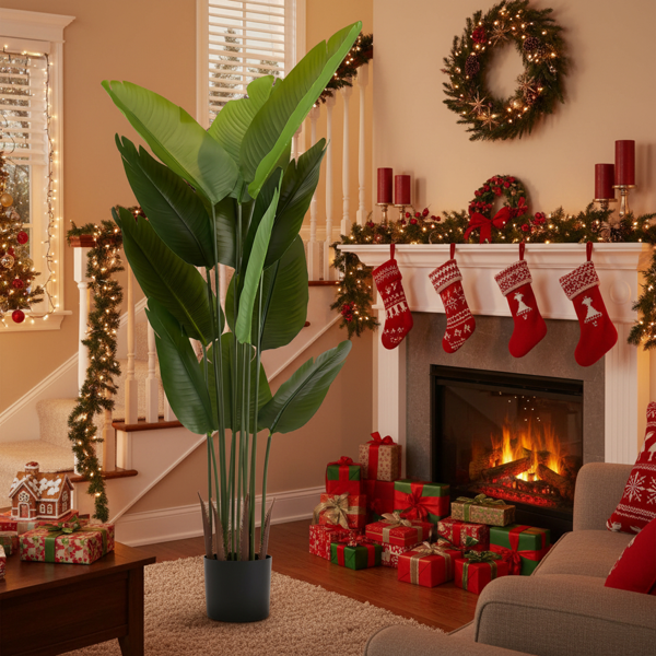 2件套5.2英尺高盆栽人造植物仿真热带棕榈树极乐鸟植物室内外家居办公室花园装饰 FBA发货-3