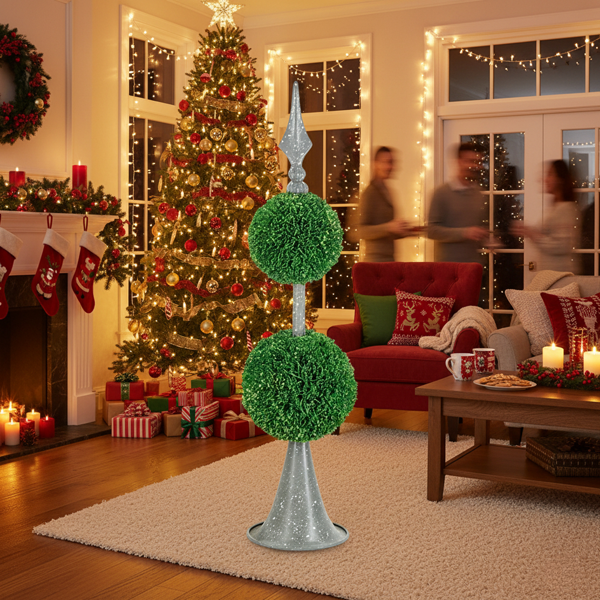 双层人造植物D7x26.5“金属螺旋圆形球上的自然球体装饰家居办公桌装饰FBA发货-12