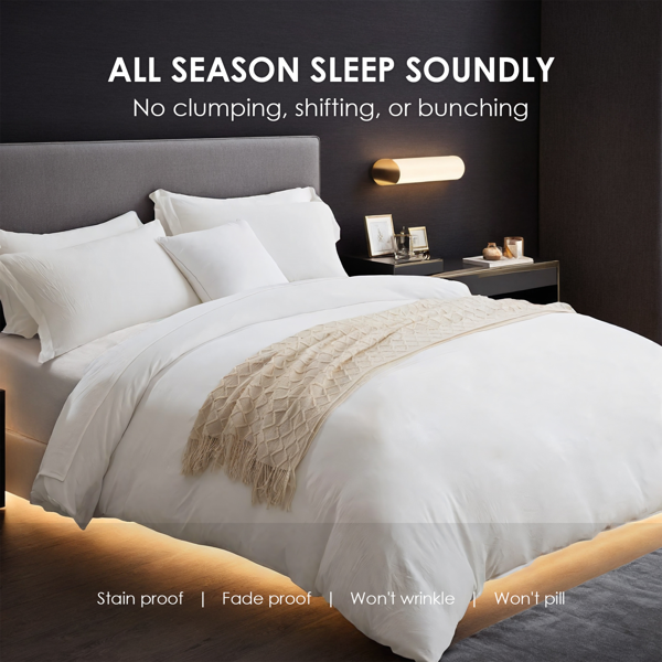 纯色白色大码被套套装，包含一只被套两只枕套，超细纤维透气柔软优质高品质，波西米亚风格，单人双人被套，轻奢酒店简约卧室民宿通用，圣诞节礼物-4