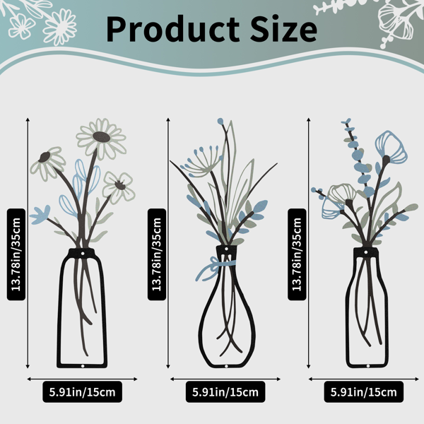 3 件金属花朵墙壁艺术 - 乡村农舍装饰简约花朵墙壁装饰，适合客厅浴室厨房卧室餐厅 - 乔迁礼物，免钻孔，灰色-2