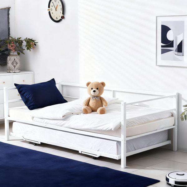 白色 twin 带推拉床 带把手 沙发床 铁床-7