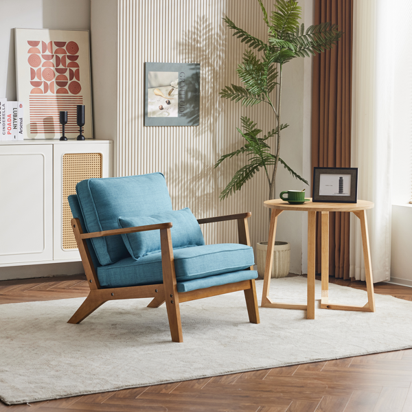 橡木扶手 单人休闲椅 橡木 软包 棉麻 藏青色 室内休闲椅-10