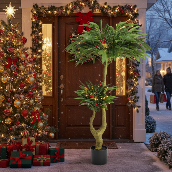 5英尺高仿真植物假盆栽柳树人造绿色丝绸质感黑色盆栽适合室内家居客厅、办公室装饰FBA发货-8
