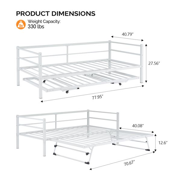 白色 twin 带推拉床 带把手 沙发床 铁床-5