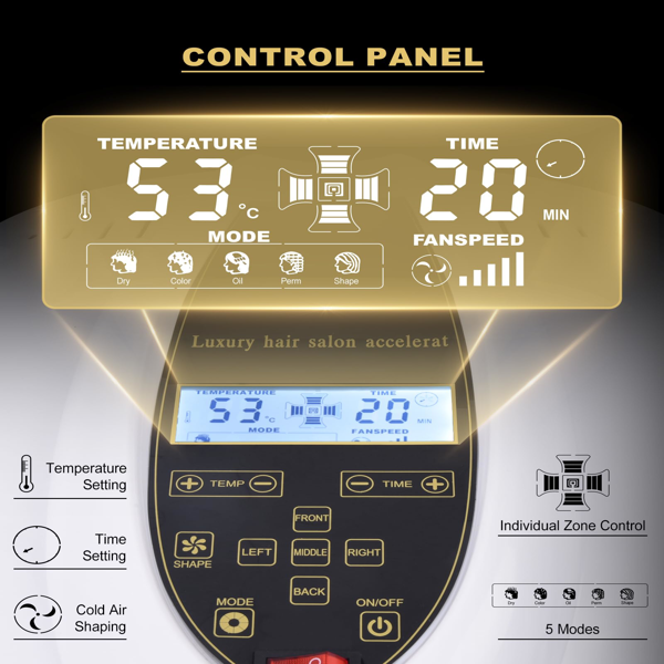 专业染发处理仪——立式五区吹风机，配备可调温度与定时器，加速染发、烫发及油护理流程——沙龙护理设备-3