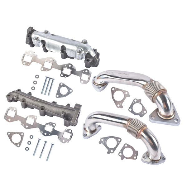 排气歧管 Set of 2 Manifolds with Up Pipes Left + Right Fit for GM 6.6L Duramax Diesel 2001-2016-3