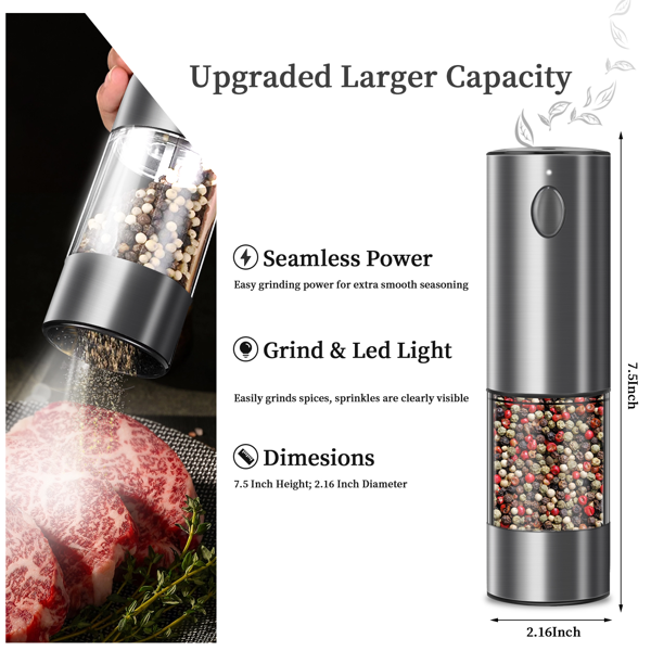 2PCS electric salt and pepper grinder set - battery-powered spice grinder, adjustable for coarseness, perfect for home kitchens, durable plastic, electric salt and pepper grinder, automatic grinder-3