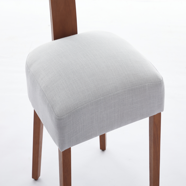 064-两把装亚麻布面料现代无扶手餐椅，弧形靠背，实木椅腿，适用于餐厅和客厅，灰色-14