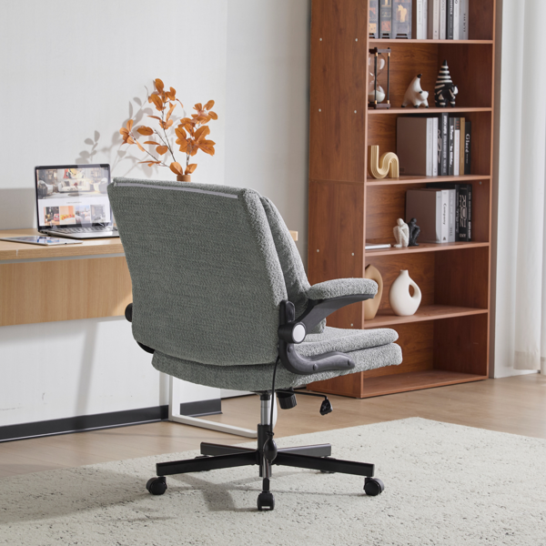 翻转式后背内置动态气囊腰靠十字交叉腿办公椅，宽座办公桌椅带翻转扶手与轮子，现代家用办公室梳妆台浅绿色十字交叉腿椅-8