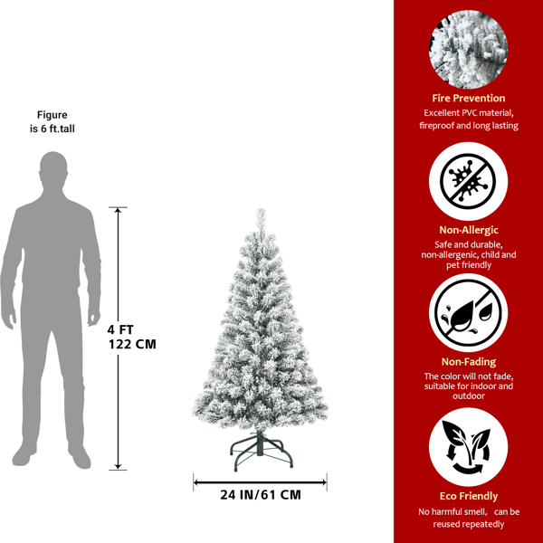 7英尺植绒圣诞树 – 人造雪景圣诞树，1022个树枝，饱满的PVC材质，坚固的金属支架，营造冬日仙境般的家居、办公室或公寓装饰-2