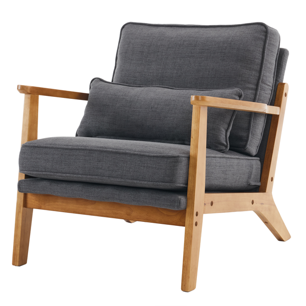 橡木扶手 单人休闲椅 橡木 软包 棉麻 深灰色 室内休闲椅-3