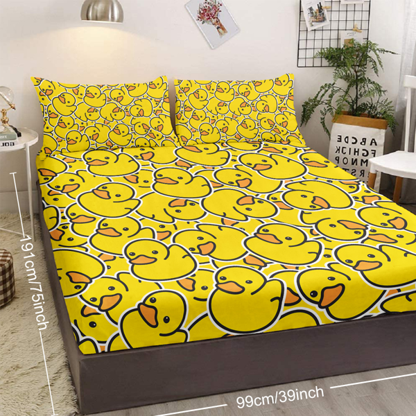 直销组合（床笠+枕套三件套侧边印花）连续小黄鸭 美国小号（temu仅可自提）-9
