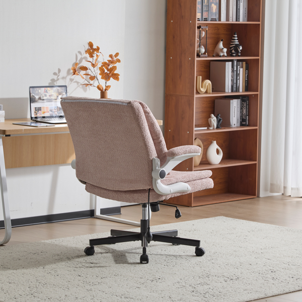 翻转式后背内置动态气囊腰靠十字交叉腿办公椅，宽座办公桌椅带翻转扶手与轮子，现代家用办公室梳妆台粉色十字交叉腿椅-10