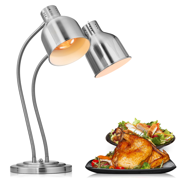 美规 HT-222 110V 500W 食物保温台 银色 不锈钢 立式 电动 双头食品加热灯-9