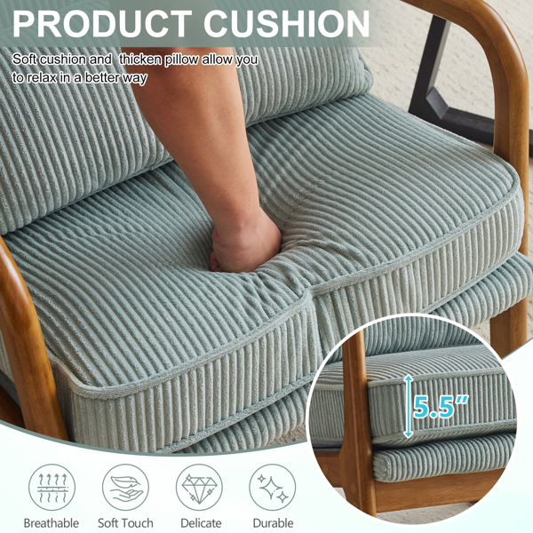 1pcs款 矮扶手椅 65*80*78cm 条绒 蓝绿色 室内休闲椅-7