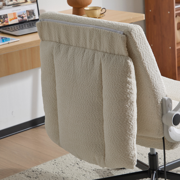 翻转式后背内置动态气囊腰靠十字交叉腿办公椅，宽座办公桌椅带翻转扶手与轮子，现代家用办公室梳妆台米色十字交叉腿椅-8