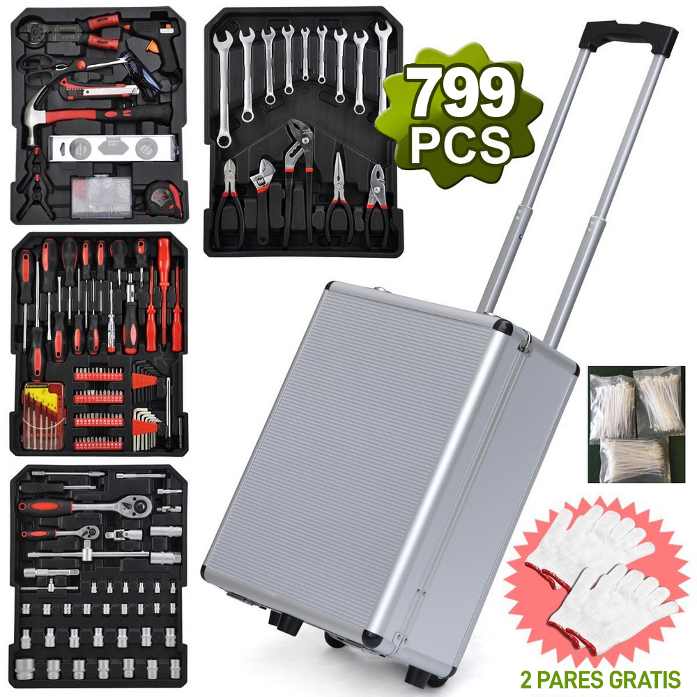 799pcs Aluminum Trolley Case Tool Set Silver view 1