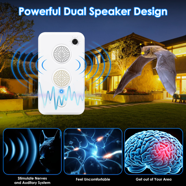 （自提可发加拿大，temu&tk下自提单）超声波驱虫器 - 1-75千赫可调6档，驱赶蝙蝠鸟鼠，覆盖面积753平方英尺，950毫安时可充电电池，室内外通用-4