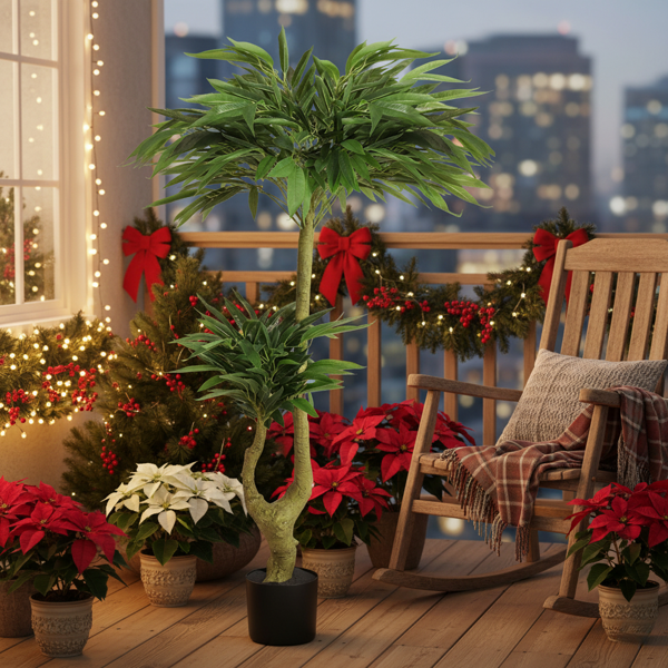 5英尺高仿真植物假盆栽柳树人造绿色丝绸质感黑色盆栽适合室内家居客厅、办公室装饰FBA发货-1