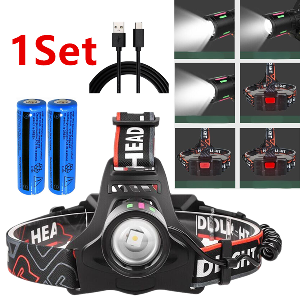 USB可充电LED头灯可缩放3种照明模式野营远足头灯工作灯(TK/TMEU下自提)-6