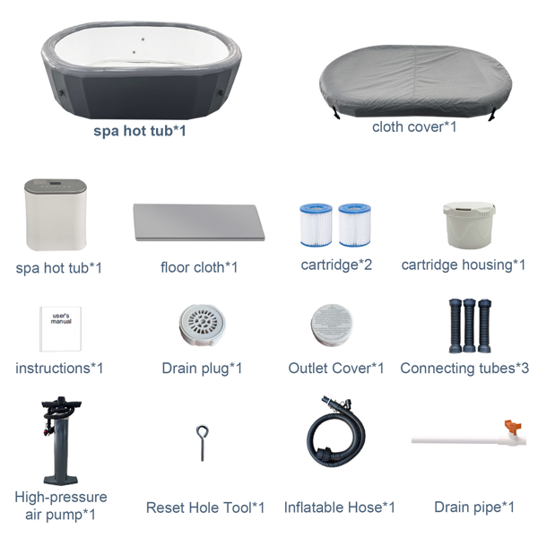 充气便携式椭圆形双人热水浴缸，带 180 个气泡喷嘴、盖子、滤芯和水泵-4