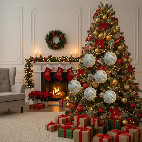 6件套3.9英寸圣诞玻璃球装饰品，用于节日树派对圣诞饰品的悬挂装饰FBA发货-1