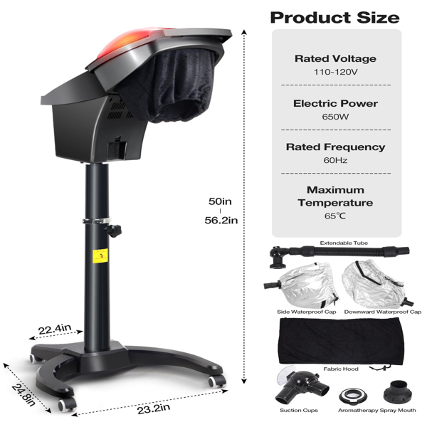 深层护理发蒸器，配备七色灯光与臭氧功能，微雾头皮保湿蒸汽仪，带可调温度，含3顶发帽及芳香疗法喷嘴，适用于肌肤与头发护理-3