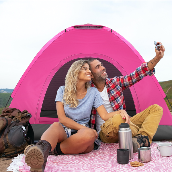 3-4人 芭比粉 手搭便携 露营帐篷 银胶布 玻璃纤维杆 200*200*135cm-9