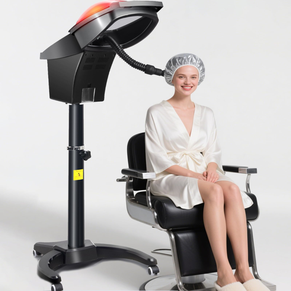 深层护理发蒸器，配备七色灯光与臭氧功能，微雾头皮保湿蒸汽仪，带可调温度，含3顶发帽及芳香疗法喷嘴，适用于肌肤与头发护理-1